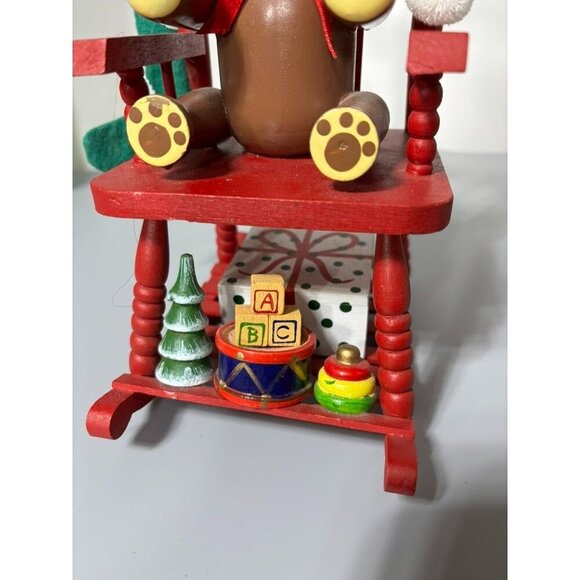 Vtg Christmas Rocking Chair Music Box Teddy Bear Wooden Holiday Decor - Picture 2 of 8